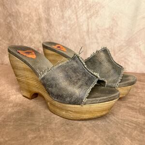 Rocket Dog High Heel Wedge Sandals Denim Distressed Fabric Indie Sleaze Y2K Euro